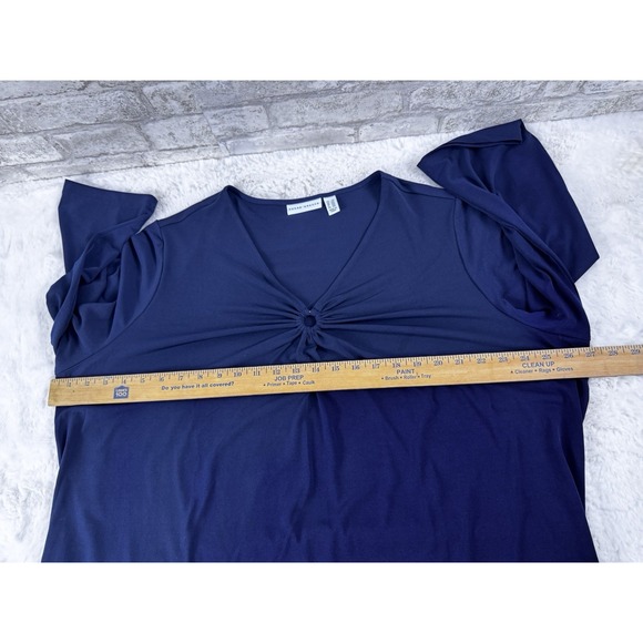 Susan Graver Liquid Knit Popover Top Navy Blue Twisted Front Open Keyhole 2x - Picture 8 of 16